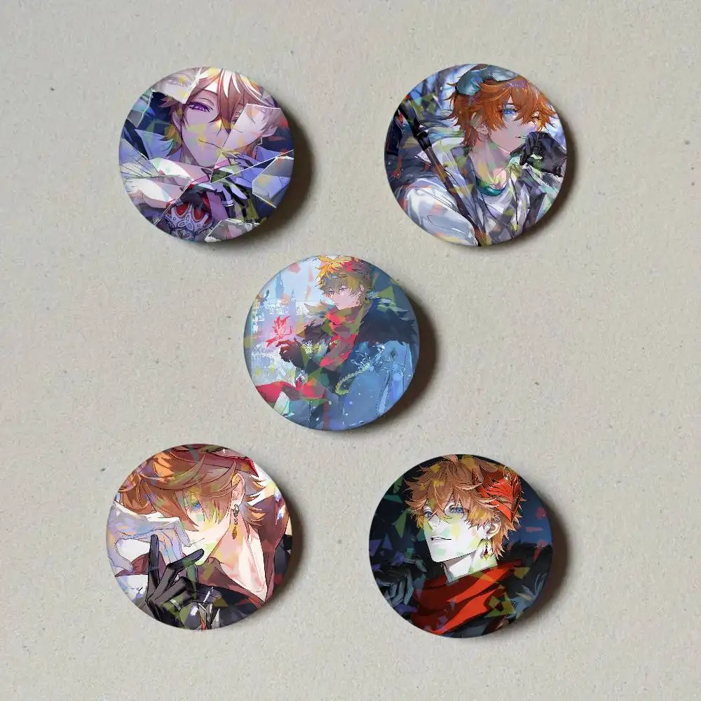 Genshin Impact Tartaglia Round Laser Badge Brooch Clothes Backpack Accessories Lapel Decoration Gift