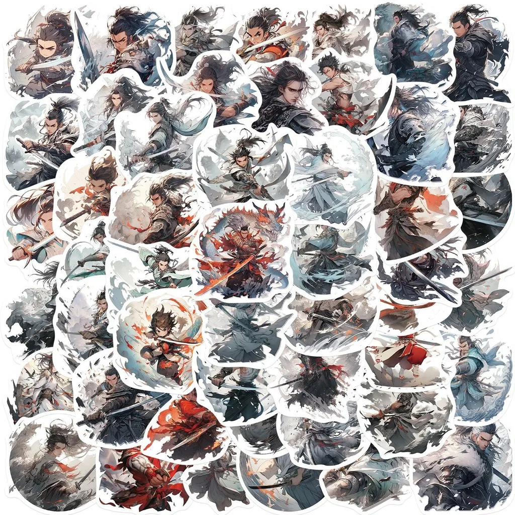 50-Piece Unique Ancient-Style Young Swordsman Stickers - Original Non-Infringing DIY Waterproof Decor Giajar Sticker Store