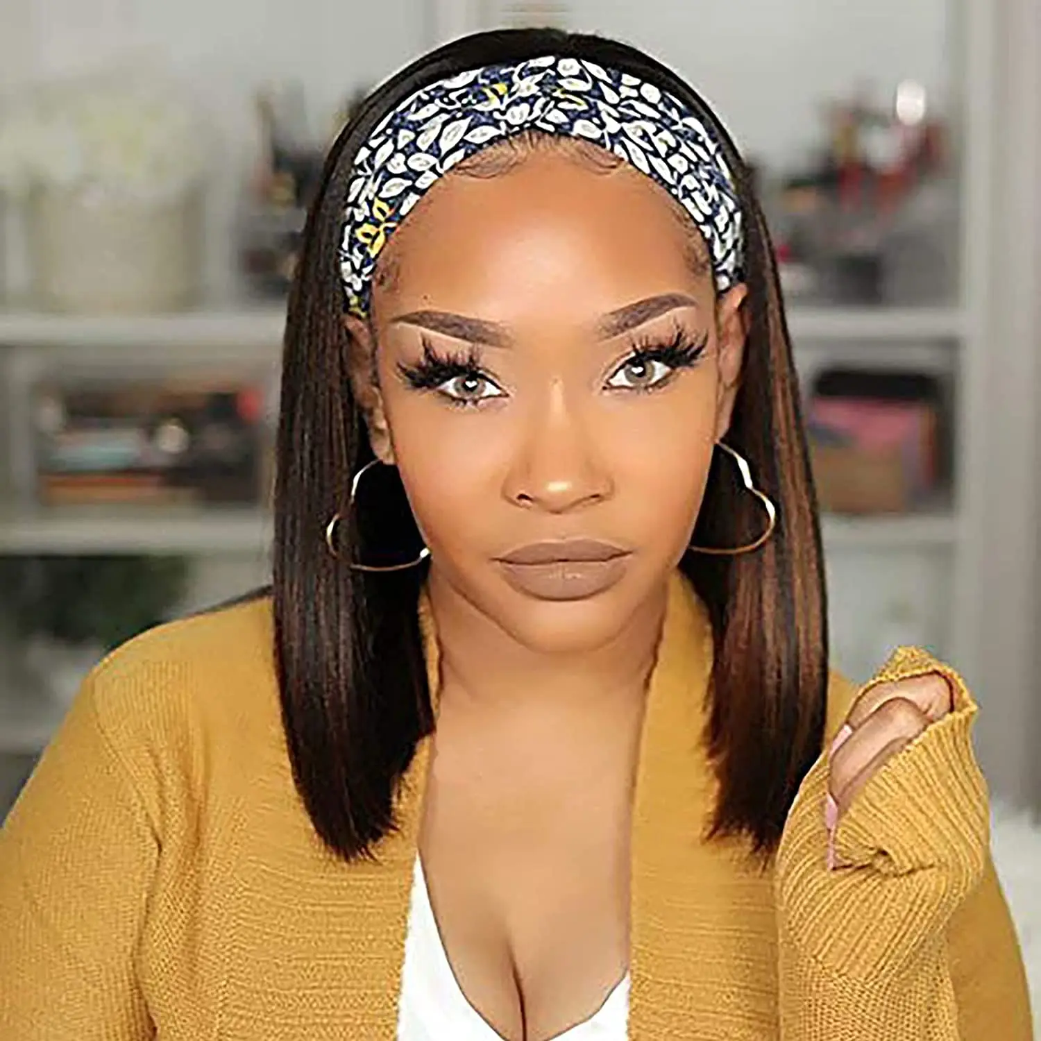 Short Headband Synthetic Wig 10 Inch Bob Headband Wigs for Black Women Glueless Half Wigs Heat Resistant Headband Wig for Cospl