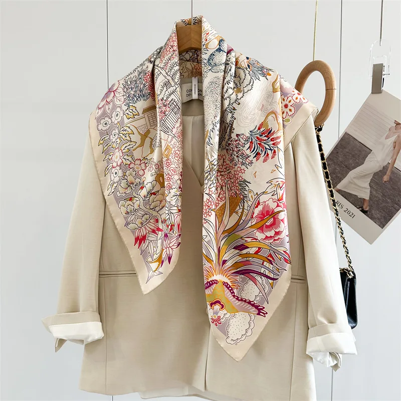 

Women Silk Scarf 90CM Luxury Designer Scarves Rollerd Edges Bandanas Scarves Spring Shawls Hair Neck Decoration 35"
