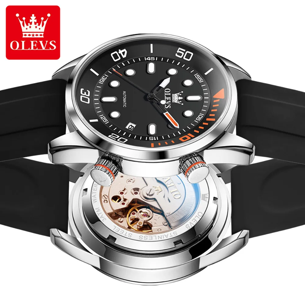 OLEVS 6751 Automatic Watches for Man Luxury Brand Original Silicone Strap Green Water Ghost Series Mechanical Men's Wrist Watch