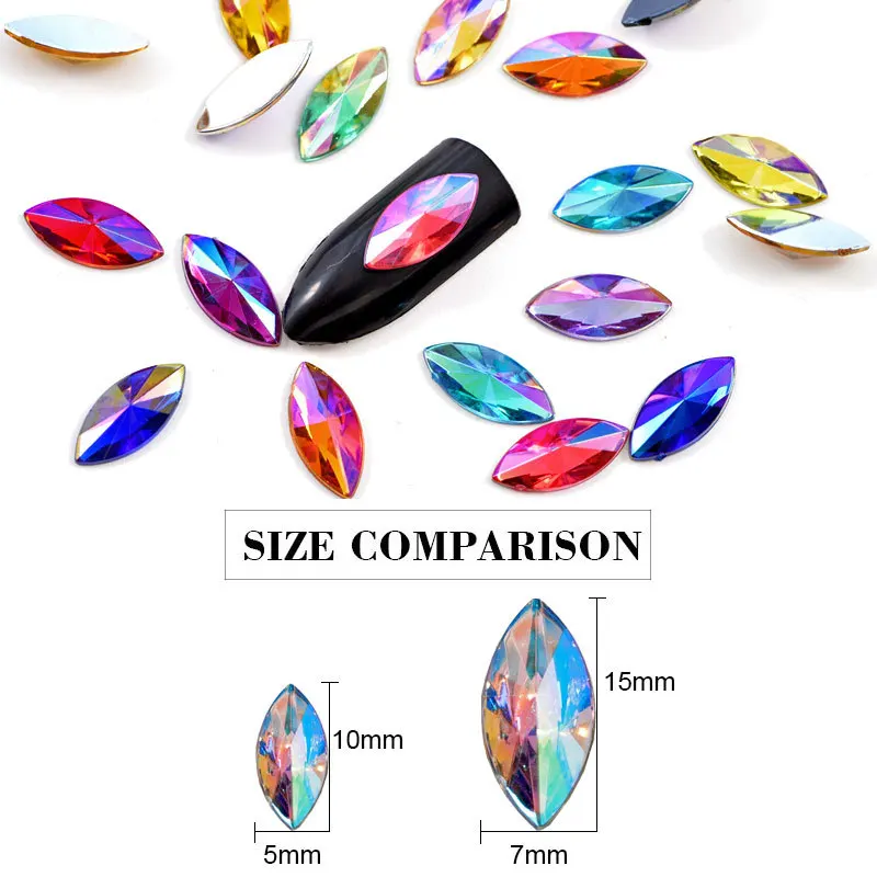 High Quality 5x10mm 7x15mm 100pcs Horse Eye Acrylic Pointed Flat Bottom Rhinestone Diy Clothing Wedding Accessories