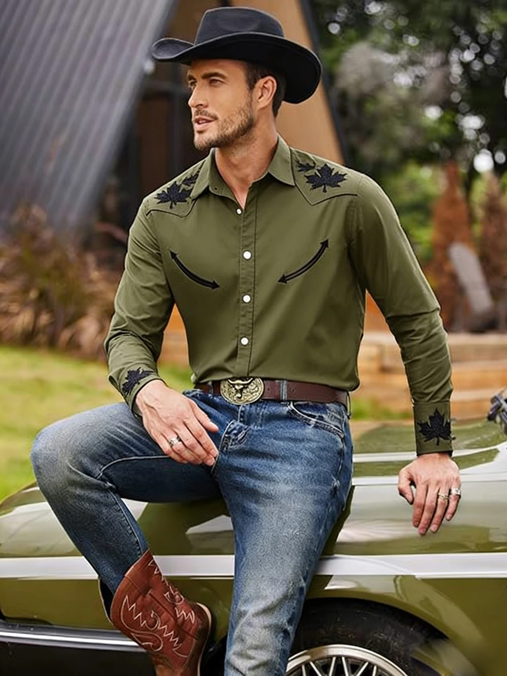 

New Men's Western Cowboy Country Style 3D Printed White Shirt Long Sleeve Lapel Button Business Casual Hawaiian Shirt for You