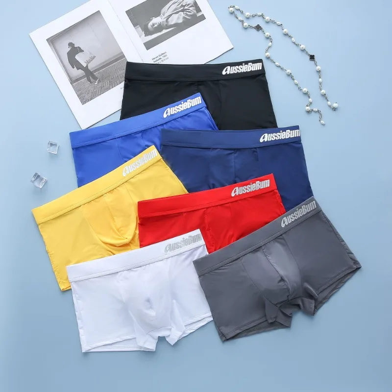 Men's simple boxer panties milk silk low waist elastic three-dimensional comfortable aussiebum