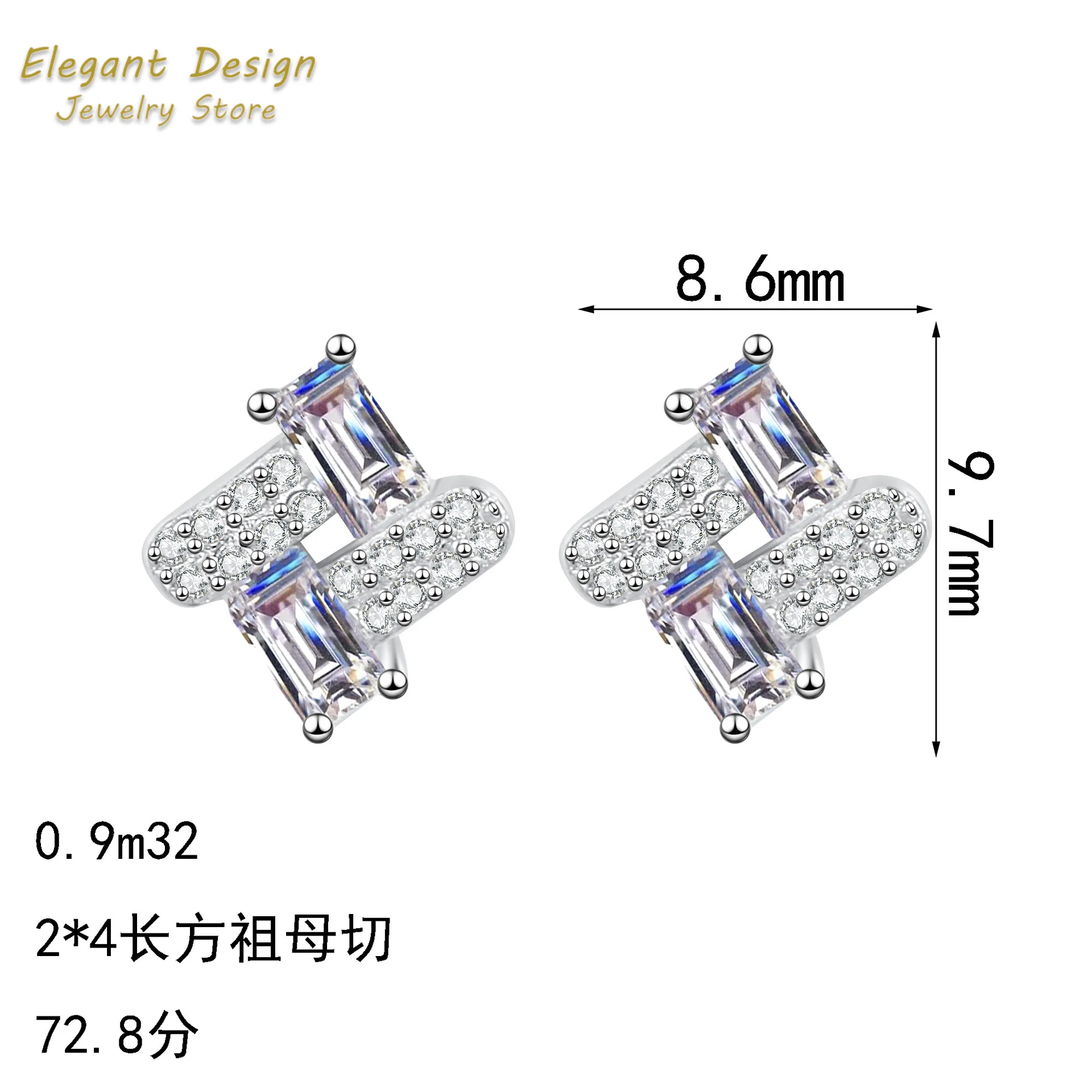 

Full Moissanite Rule Rectangular Earrings Women 0.728ct Diamond Wedding Platinum Pt950 Ear Studs Fine Jewelry Certificate