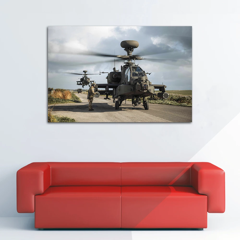 Wall Art Posters and Prints AH-64E Apache Military Attack Helicopter Photo Aircraft Canvas Paintings For Living Room Home Decor