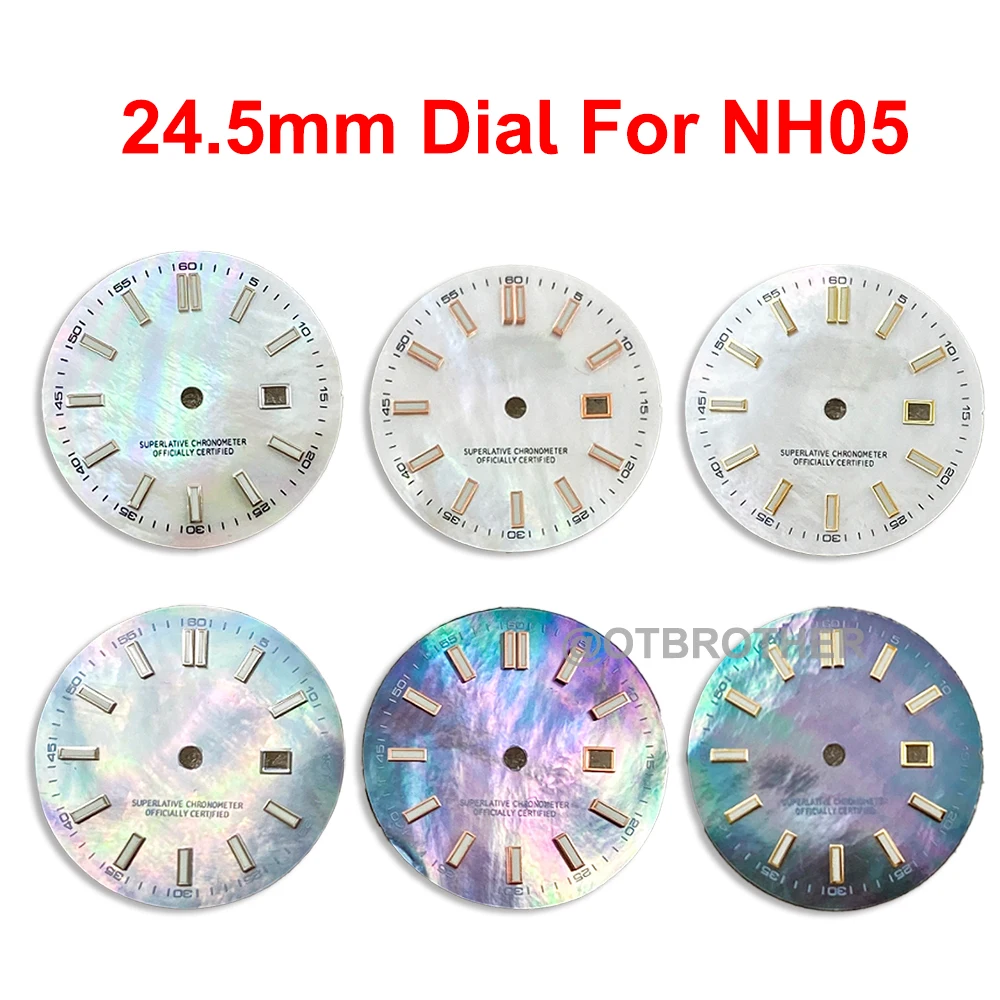 24,5 mm NH05 Zifferblatt Gesicht MOP natürliche Perle Mädchen Zifferblatt grün leuchtend Fit Seiko NH05 Uhrwerk 31 mm DJ-Gehäuse kein Logo Datum Zifferblatt