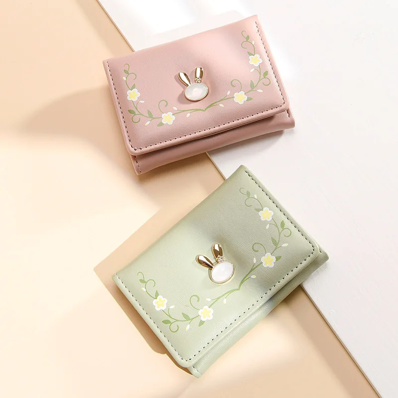 

ShortinsSimple Tri-Fold Student Multiple Card Slots Hand Holding Fashion Coin Purse Rabbit Lace Pattern