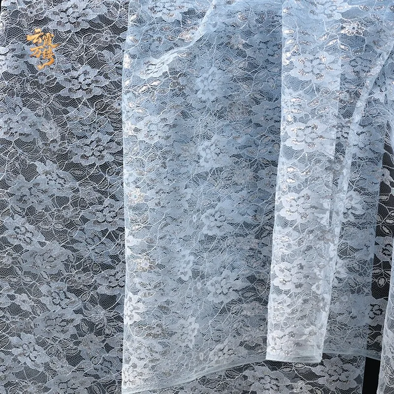 New blue silver silk flower bud screen fabric fashionable handcrafted dress and evening