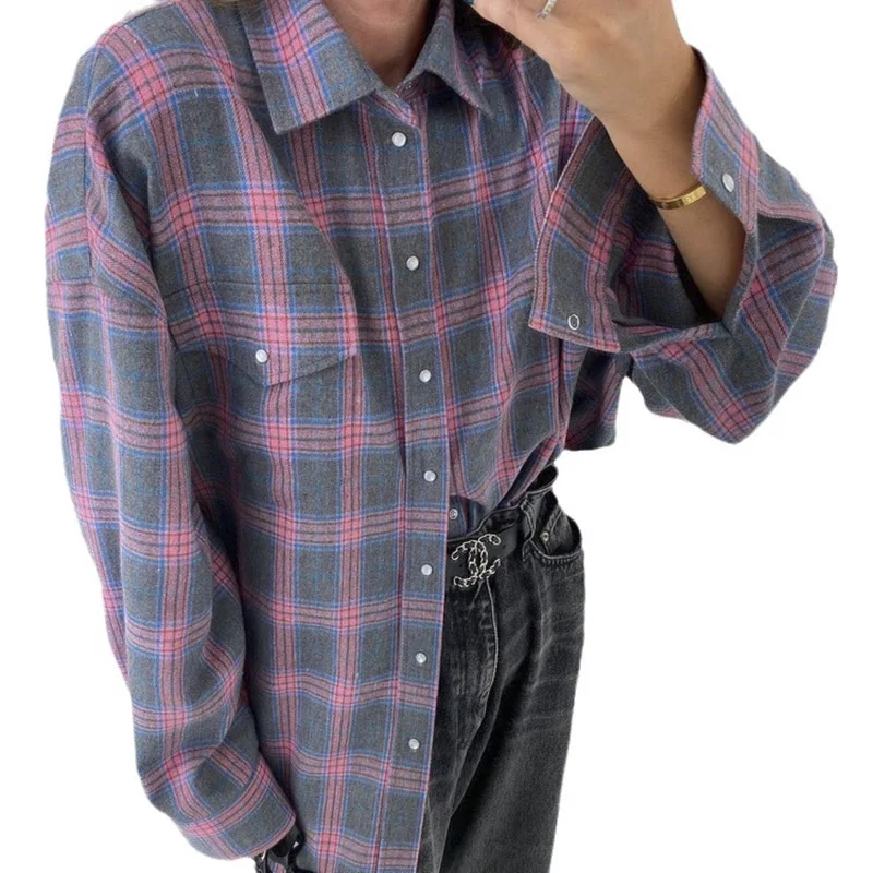 2024 New Autumn Fashion Plaid Women Shirt Fashion Korean Oversize Tops Harajuku Daily All-match Long Sleeve Chic Female Shirts