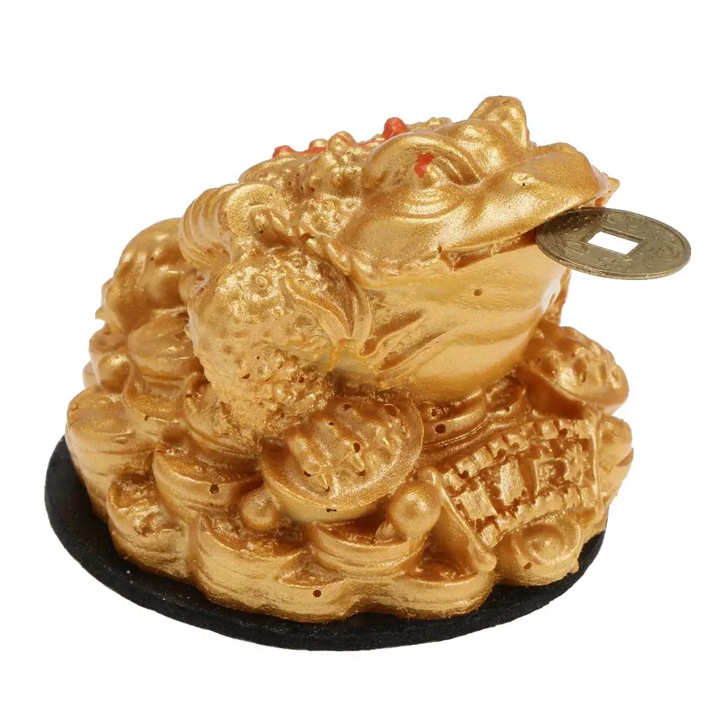 Feng Shui Toad Money LUCKY Fortune Wealth Chinese Golden Frog Toad Coin Home Office Decoration Tabletop Ornaments