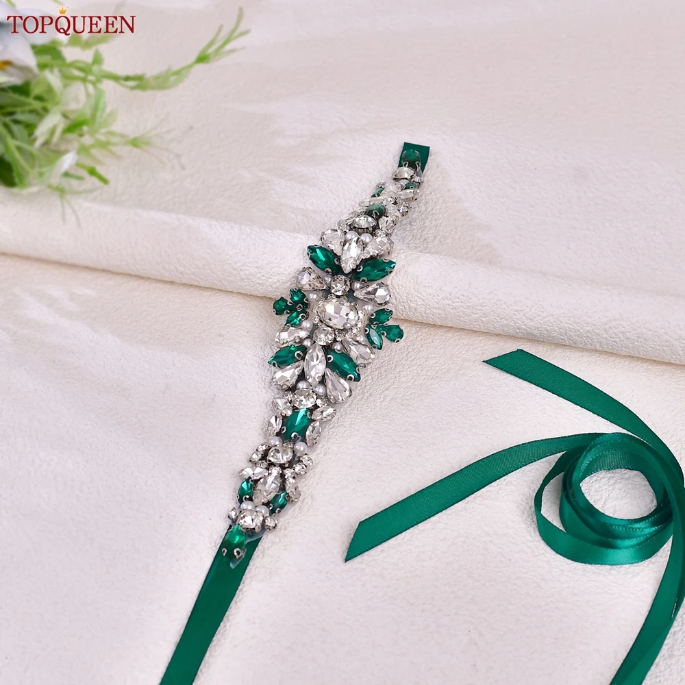 

TOPQUEEN модный свадебный пояс ручной работы арабский свадебный пояс ювелирные изделия аксессуары с аппликацией зеленое платье украшение на талию S133-KL