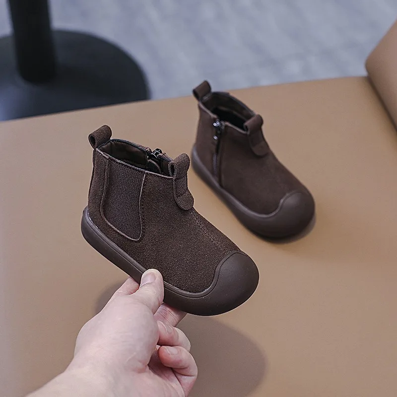 Autumn Winter Baby Boys Girls Boots Children Genuine Leather Boots Soft Sole Non-slip Toddler Kids Cow Suede Outdoor Shoes