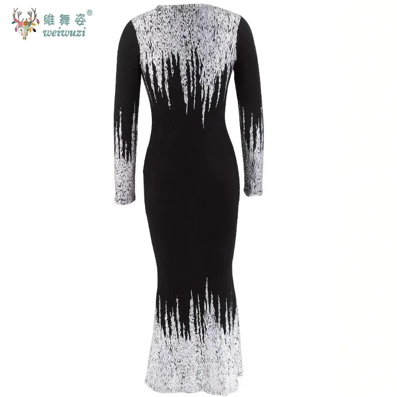 클래식 럭셔리 핫 스탬핑 프린팅 기술 가을 및 겨울 긴 소매 슬림 머메이드 및 발목 길이 이브닝 드레스