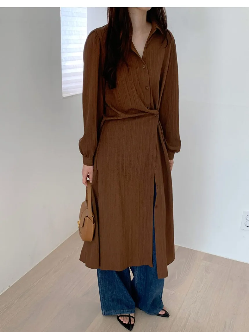 

Faionable irt Dr Women's Autumn Chic Vintage Single Button Slimming A-Line Skirt Ele Sle Long Sve Online Excl...