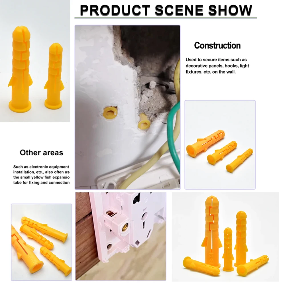 M6 M8 M10 20pcs-100pcs Yellow Plastic Expansion Pipe Tube Rubber Plug Wall Plugs Plastic Ribbed Anchor for Self-tapping Screws
