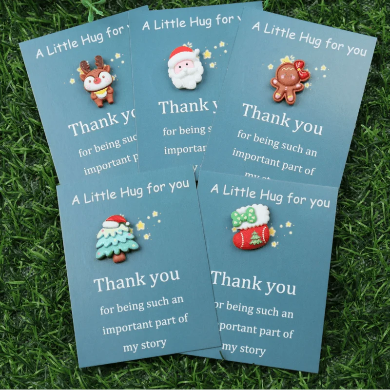 10/40pcs Christmas Mini Hug Cards Resin Santa Snowman Reindeer Stocking Gingerbread | Holiday Greeting Thank You Gift Cards Bulk
