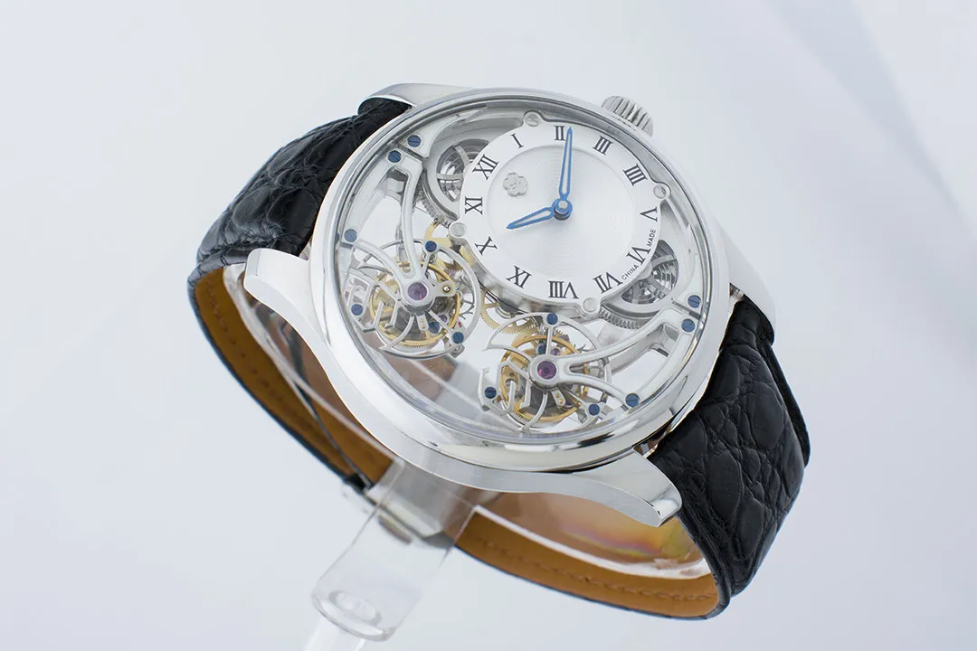 China Sakura YINGHUA Forward and Reverse Double Tourbillon Flying Suspension Watch Men's Luminous Mechanical Watch Steel