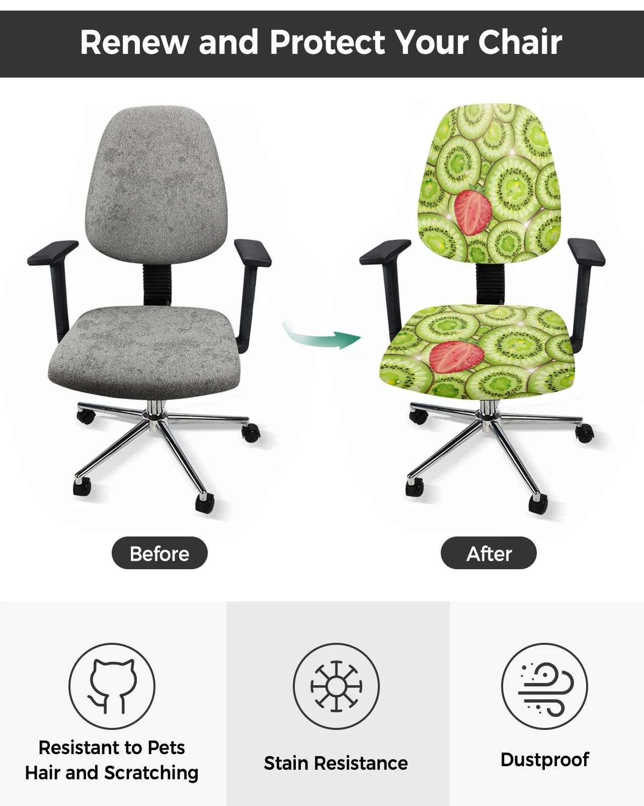 Fruit Kiwi Strawberry Simple And Fresh Elastic Armchair Computer Chair Cover Removable Office Chair Slipcover Split Seat Covers