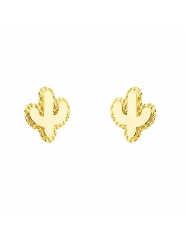 Gold cactus girl earrings with textures (9Kts)