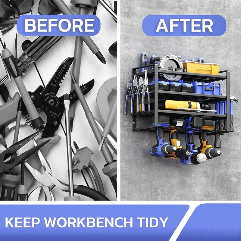 Metal Wall Mounted Tool Holder, Multifunctional Power Tool Rack, Household Hardware Storage Rack, Electric Drill Rack