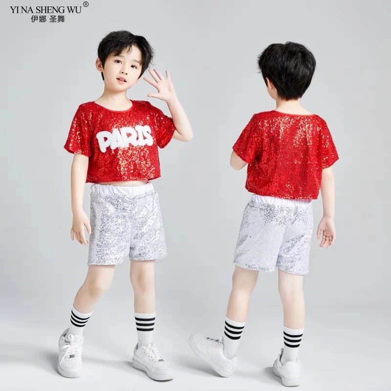 Children\'s Day Jazz Dance Costumes Hip-hop Street Dance Performance Sequined Sleeveless Suits Modern Dance Costumes Boys Girls