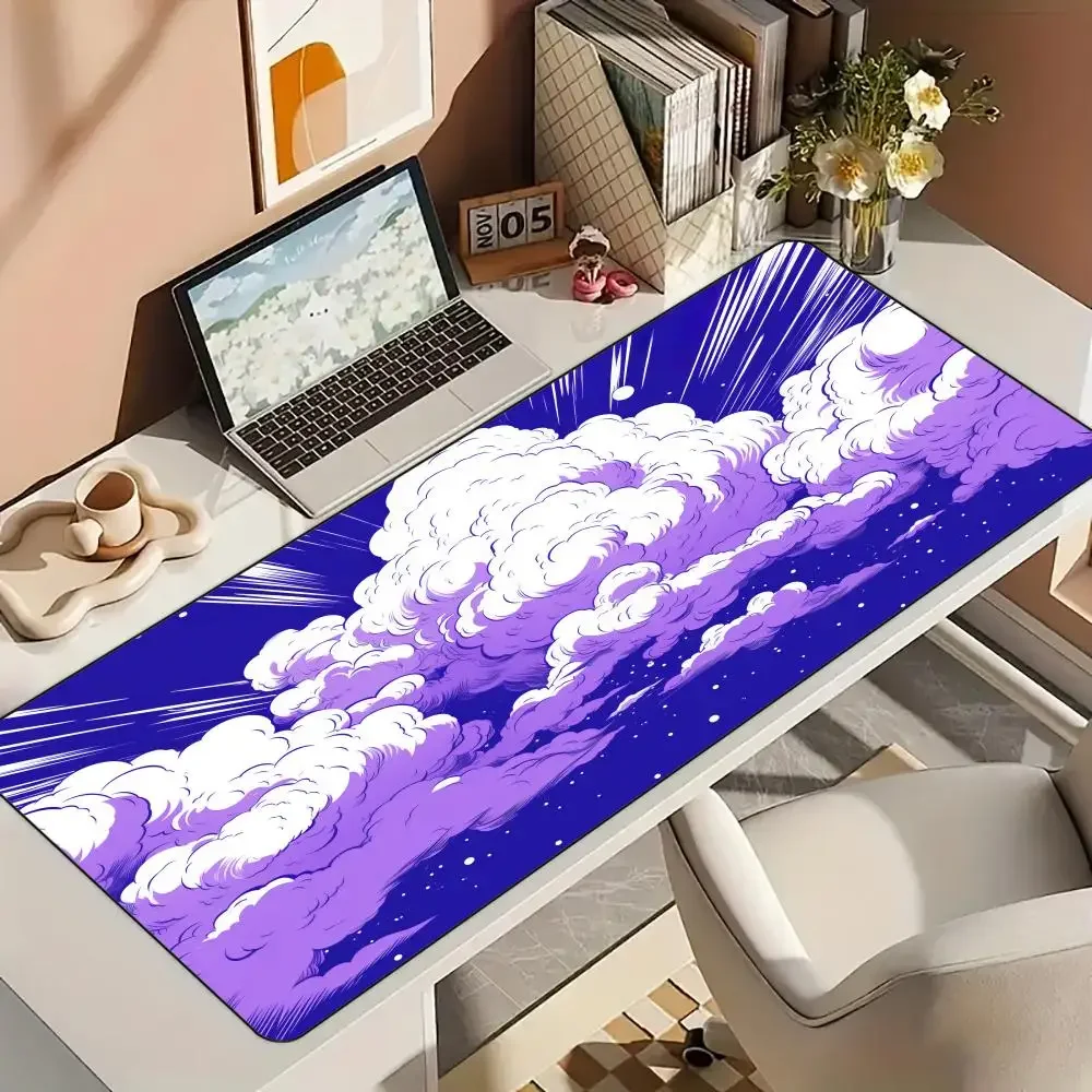 Muismat Bureaumat Illustratie met cloudthema Muismat met gestikte randen Antislip rubberen basis toetsenbord Uitgebreide pad gamingmat