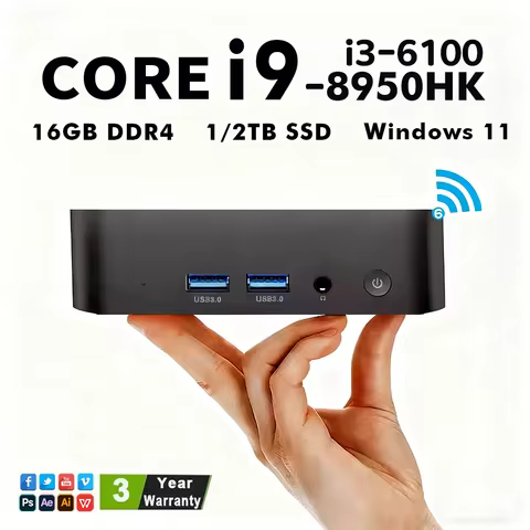 2026 Mini PC Windows 11 Pro Core i9-8950HK/i3-6100 16GB DDR4 1TB SSD PC Gamer Computer Dual WIFI 6 BT5.2 4K HD Gaming Desktop