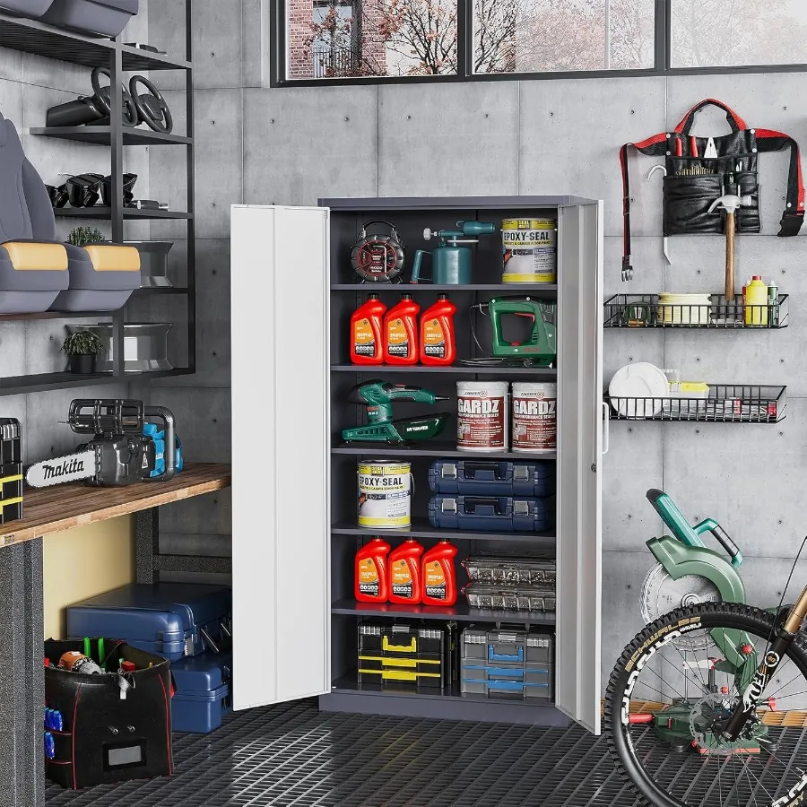 خزانة تخزين جراج معدنية مع قفل 71 خزانة ملفات فولاذية قابلة للقفل رف تخزين فولاذي مع 5 أرفف قابلة للتعديل لـ #2