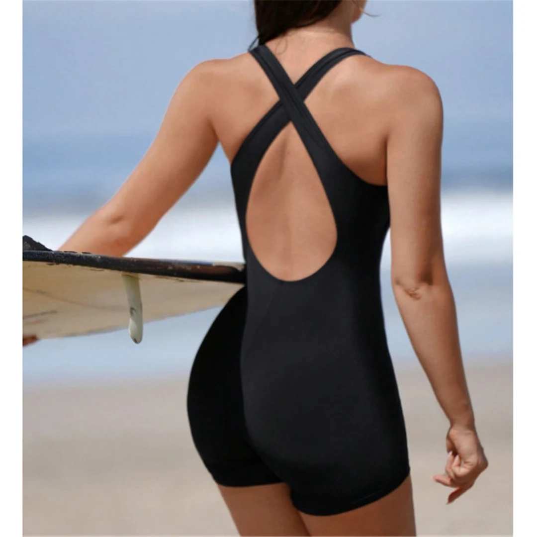 S - XL Schwarzer einteiliger Badeanzug, neu geschnitten, mit ausgeschnittenem Rücken, Surfanzug, Damen-Badebekleidung, Shorts, Badeanzug, Badebekleidung, Badeanzug V7858 – Detail 7