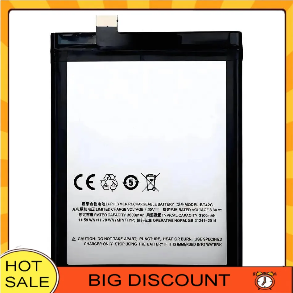 

Environmentally Friendly 3100Mah For Meizu Meizy M2 Note Reliable Power Mobile Phone Battery BT42C