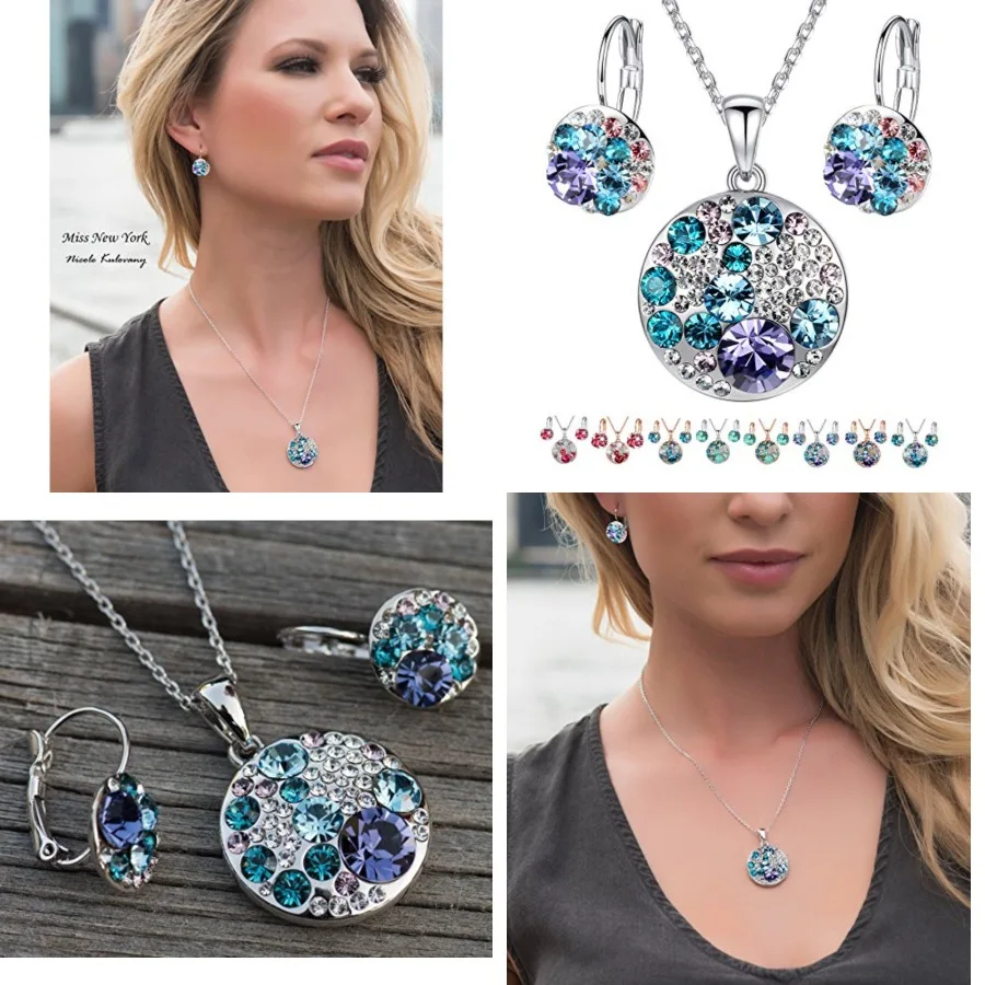 

Ocean Bubble Women's Crystal Jewelry Set Costume Fashion Pendant Necklace Earring, Silver Tone or 18K Rose Gold Plated, 18 + 2,