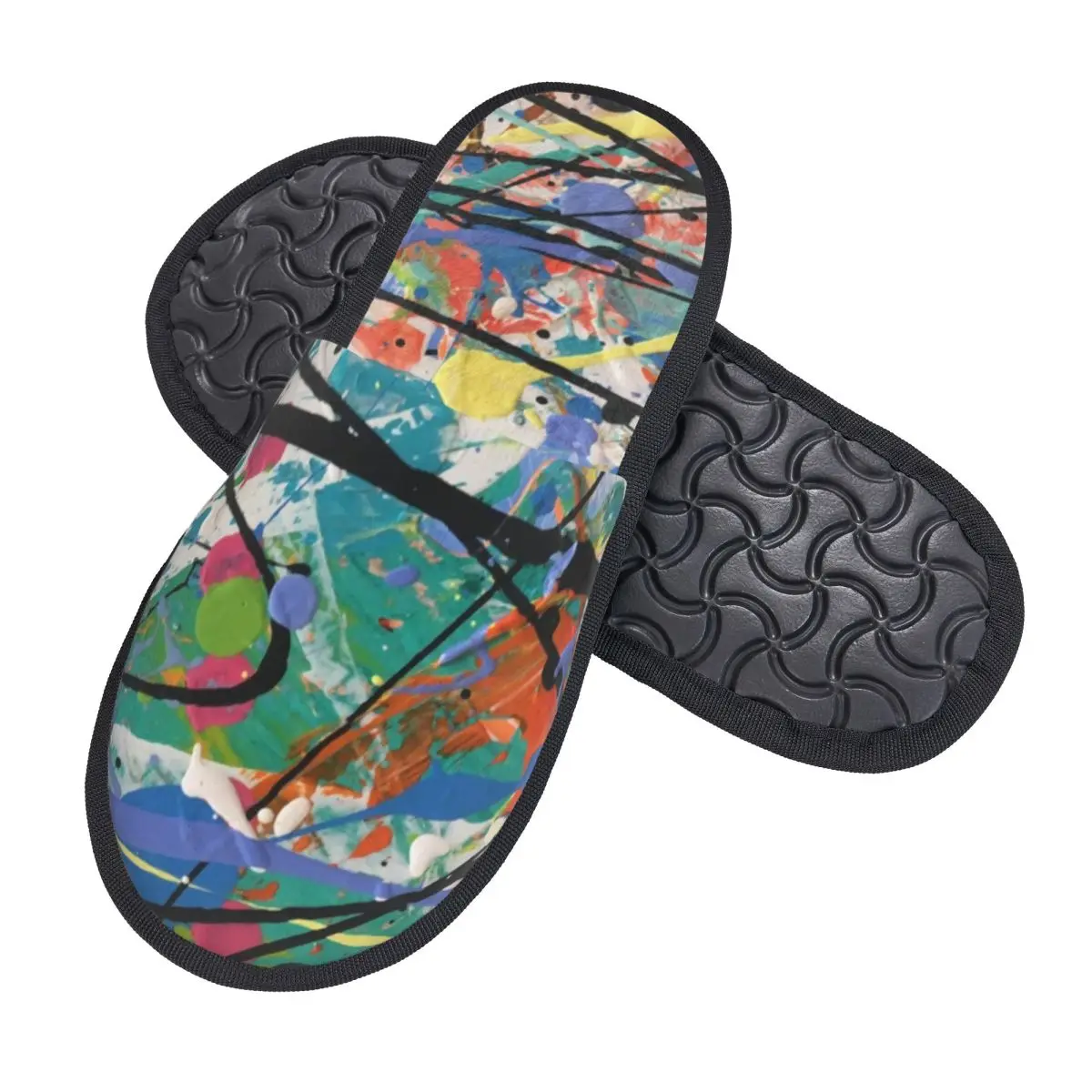 Custom Abstract Splash And Dash Inspired By Jackson Pollock Soft Memory Foam House Slippers Cozy Warm Anti-Skid Slipper