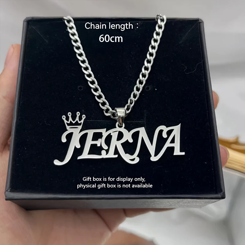 

Custom Crown Name Necklace Custom Stainless Steel Cuban Chain Fashion Minimalist Vintage Necklace Birthday Gift For Boyfriend