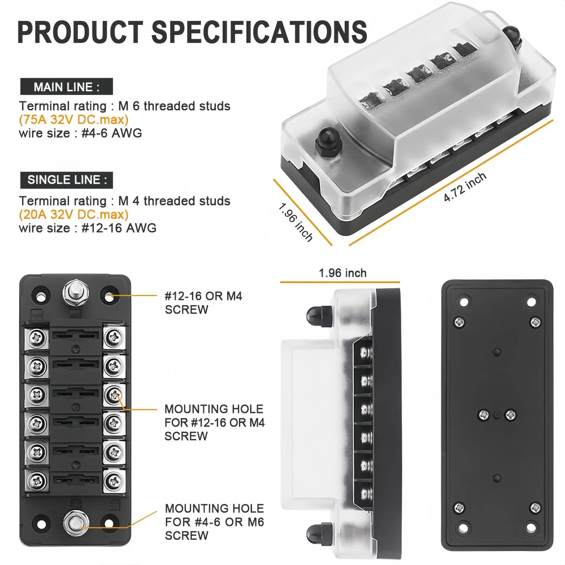 6 Way Waterproof Fuse 12-24V Car Boat Fuse Box Holder With LED Indicator Light  For Power Panel Board Camper RV Accessorie