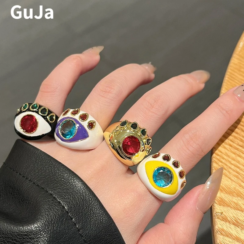 

Fashion Jewelry Vintage Temperament Colorful Glass Rings For Women Female Gifts Delicate Design Accessories 2025 Trend New
