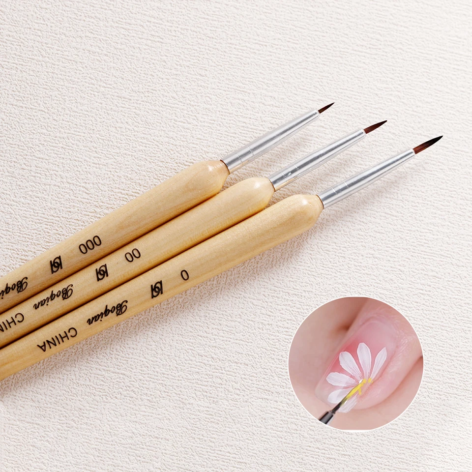 Set de 3 pinceles para uñas para dibujar flores Diseño de uñas francés con mango de madera Pétalos y hojas Gel Polish DIY 5