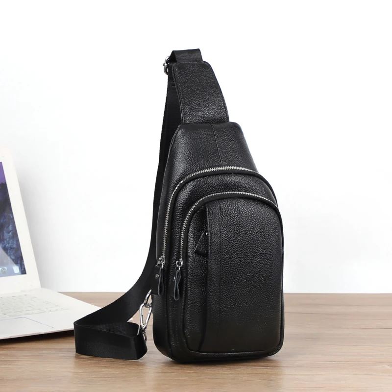 Bolsos cruzados informales de cuero genuino para hombre, bolso de pecho de cuero para hombre, bandolera de hombro pequeña a la moda, bolsos de viaje para hombre