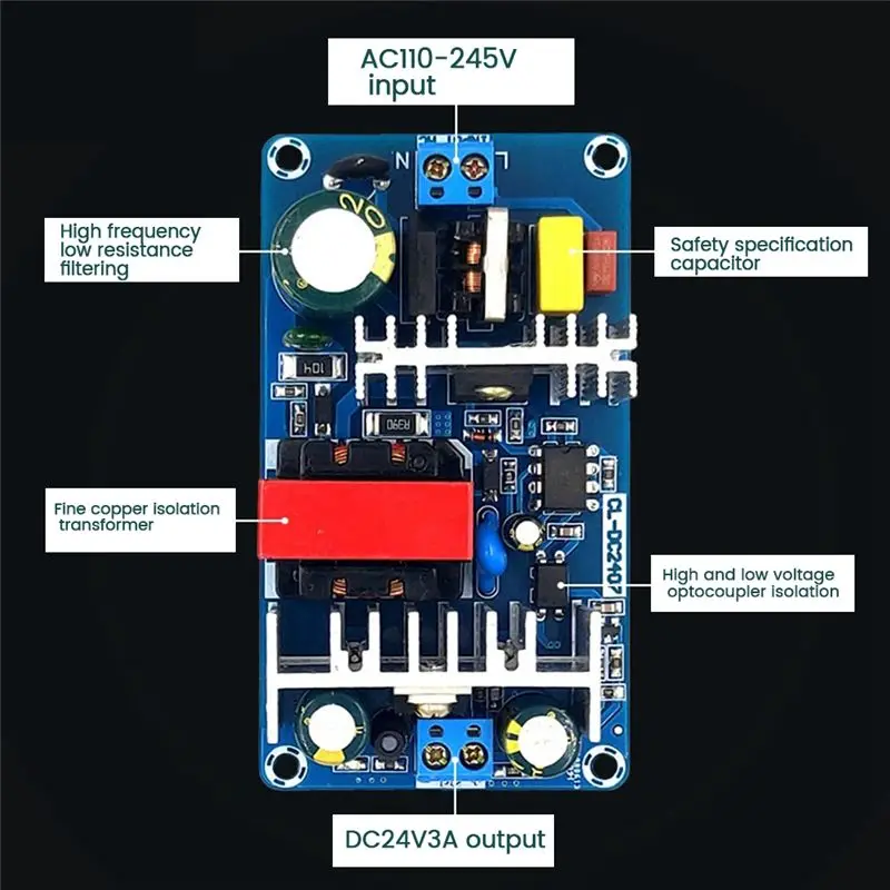【HOT N07R】 24V 3A Switching Power Board 70W Isolated Power Module AC-DC Built-in Module 110V/220V to 24V