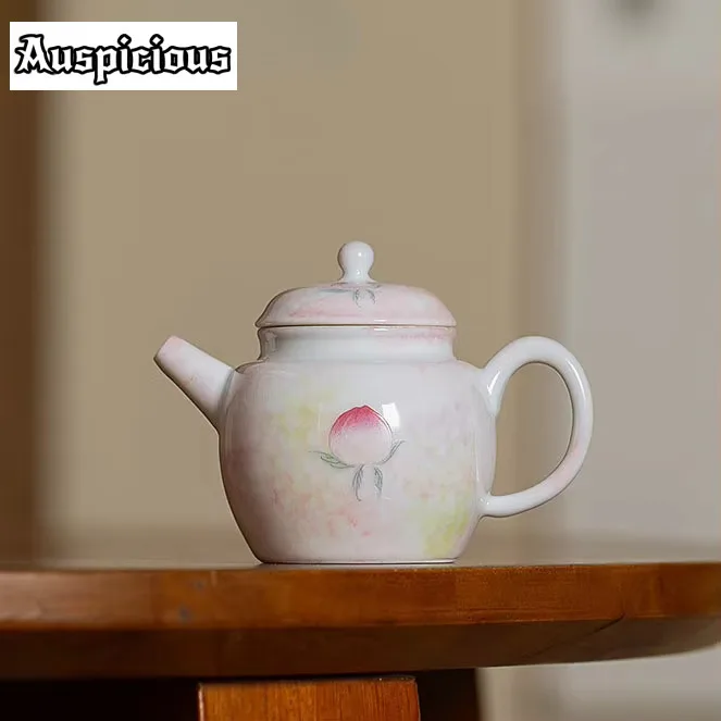 

90ml Boutique Pure Hand-painted Peach Powder Sketch Teapot Household Ceramic Tea Maker Pot With Filter Kung Fu Tea Kettle Set