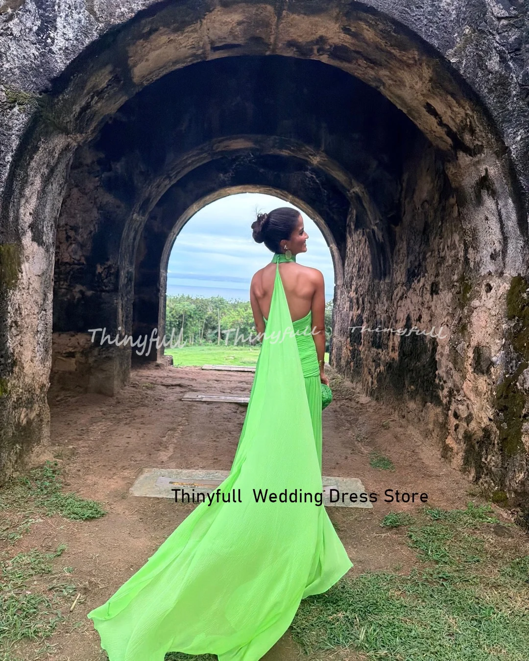 Thinyfull Chiffon A-line Prom Dress Sleeveless Ruched Evening Party Dress Vestidos De Fiesta Elegantes Robe De Soirée Customized image 5