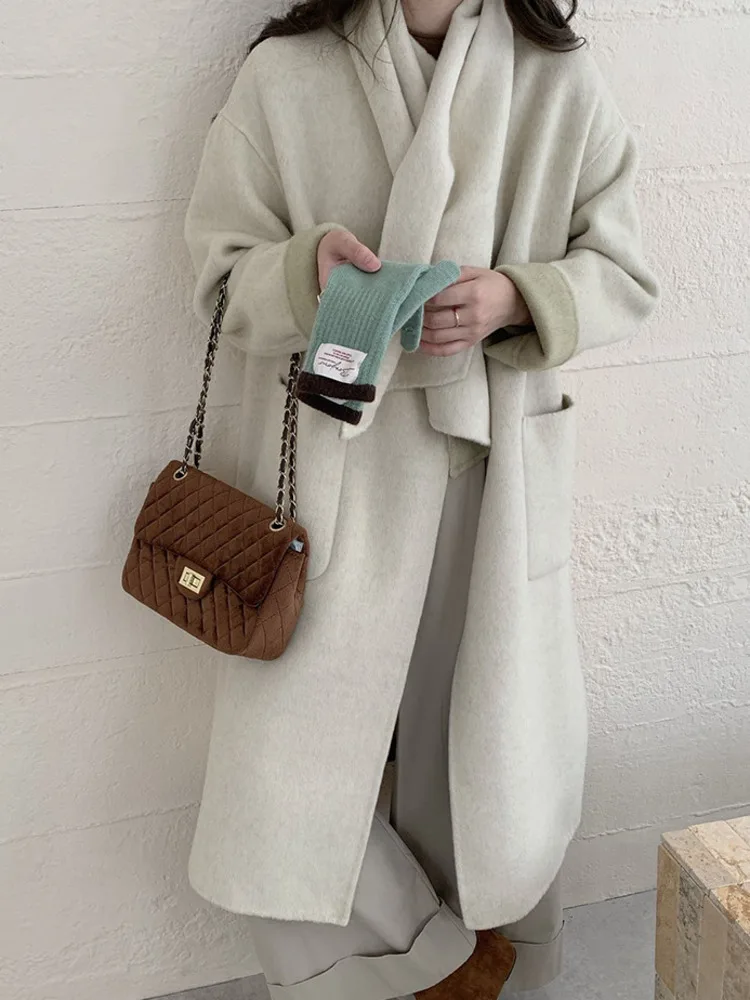 ZMEENNA Cappotto da donna elegante in misto lana double face con colletto a sciarpa e chiusura con bottoni palangari elegante chic ZM3652