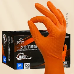Orange/Black Diamond Texture Nitrile Gloves 30/100 PCS Industrial Disposable Glove Latex Free Heavy Duty Mechanic Auto Gloves