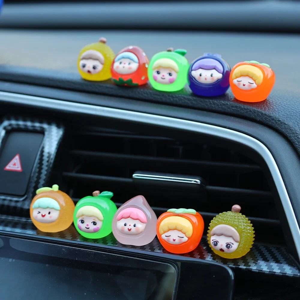 Resin Cartoon Stereo Luminous Small Fruit Keychain Pendant Car Desktop Ornaments Car Center Console Decoration Small Ornaments