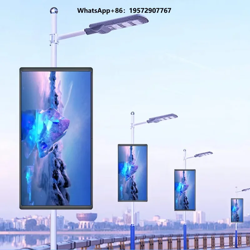 Outdoor Led Lamppost Screen Display Digital Signage Sign Street Pole Advertising Road Light Lamp Pole Led Advertising Screen