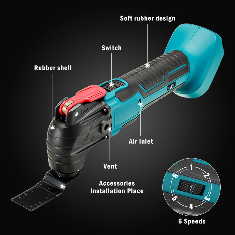 Imagem -03 - Cordless Oscillating Multi Tool Trimmer Cordless Electric Saw Elétrica pá Corte Máquina de Corte para Makita 18v Bateria