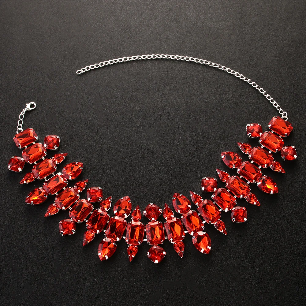 Stonefans Red Geometric Necklace for Women Y2k Wholesale Full Elegant Wedding Collar Torques 2024 Fashion Jewelry for Neck Gifts