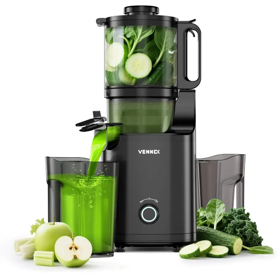

Cold Press Juicer, Masticating Juicer with 5.7" Large Feed Chute for Whole Vegetables and Fruits, Dual Auger Juice Extractor Mac