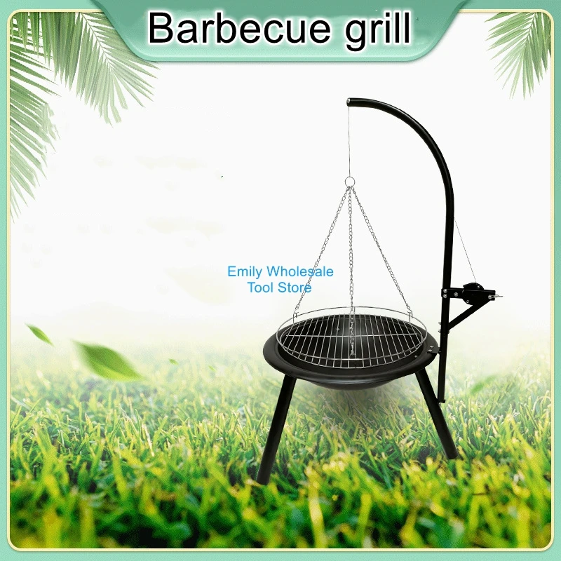 Outdoor Tripod Hanging Grill Triangular Hanging Charcoal Fire Pit Grill Barbecue Oven Fire Grill