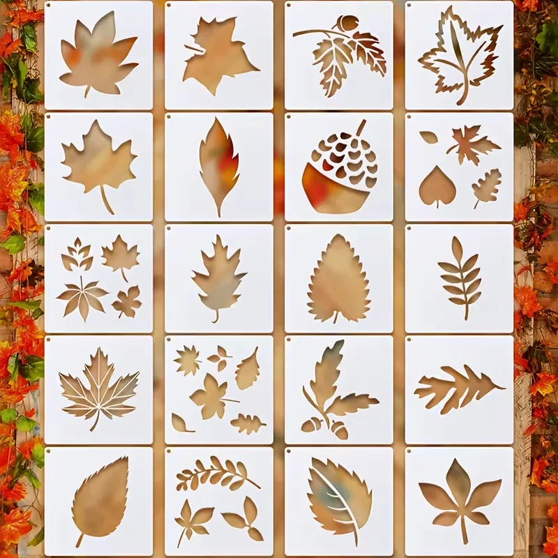 20pcs Autumn Leaf DIY Fall Maple Leaf Spray Painting Stencils Reusable Plastic Templates For Fabric Wood Paper-Craft Supplies